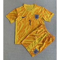 Camiseta Inglaterra Jordan Pickford #1 Portero Primera Equipación Replica Eurocopa 2024 para niños mangas cortas (+ Pantalones cortos)